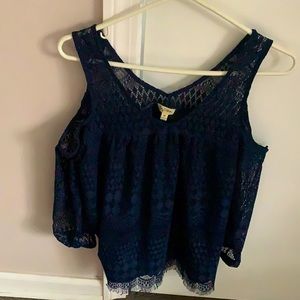 Navy cold shoulder top